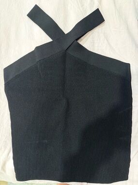 Babaton Black Ribbed Cross-Strap Top - NWOT